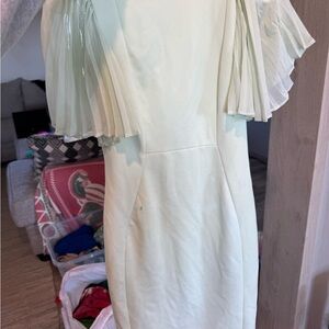 Calvin Klein Mint Green Off-Shoulder Sheath Dress with Flutter Sleeves